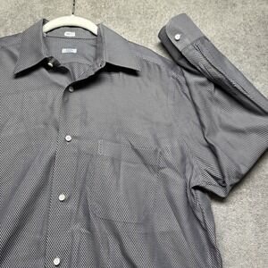 Barba Napoli mens button up gray black micro stripe long sleeve shirt size 41